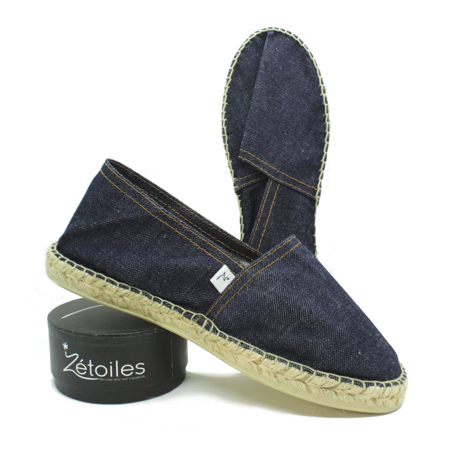 Espadrille en jean - coutures orange, semelle lin DENIM - Pointure : 44, Couleur : Marine, Imperméabilisation (+6,00€) : Non