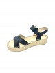 Espadrille compensée avec bride cuir DRAGON noire